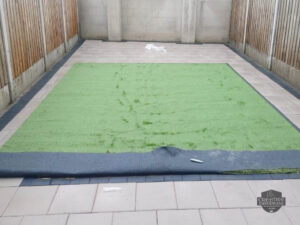 Barleystone Birch Patio with Damson Border and Artificial Grass in Naas, Co. Kildare