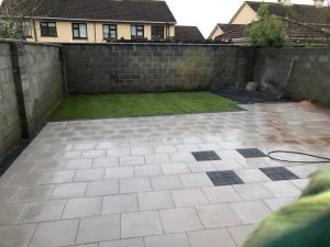 Barleystone Patio with Artificial Grass in Limerick