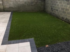 Barleystone Patio with Artificial Grass in Limerick