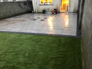 Barleystone Patio with Artificial Grass in Limerick
