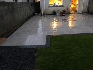 Barleystone Patio with Artificial Grass in Limerick