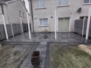 Barleystone Paved Patio with Concrete Base for Shed in Naas, Co. Kildare