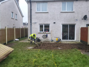 Barleystone Paved Patio with Concrete Base for Shed in Naas, Co. Kildare