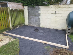 Barleystone Paved Patio with Concrete Base for Shed in Naas, Co. Kildare