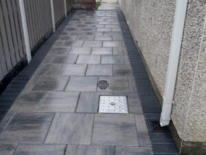 Barleystone Paved Patio with Concrete Base for Shed in Naas, Co. Kildare