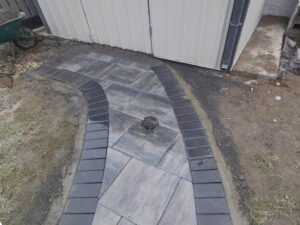 Barleystone Paved Patio with Concrete Base for Shed in Naas, Co. Kildare