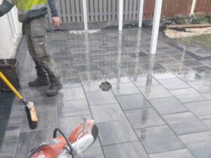 Barleystone Paved Patio with Concrete Base for Shed in Naas, Co. Kildare