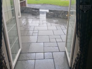 Limestone Patio with Connemara Wall in Limerick City