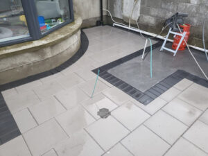 Patio with Barleystone Slabs and Block Paving in Artane, Dublin