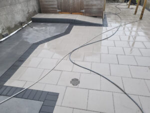 Patio with Barleystone Slabs and Block Paving in Artane, Dublin