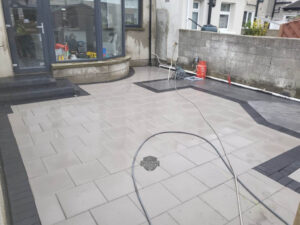 Patio with Barleystone Slabs and Block Paving in Artane, Dublin