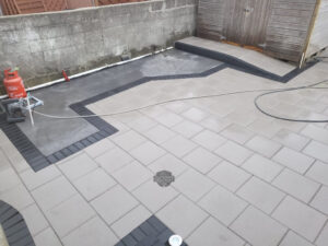 Patio with Barleystone Slabs and Block Paving in Artane, Dublin